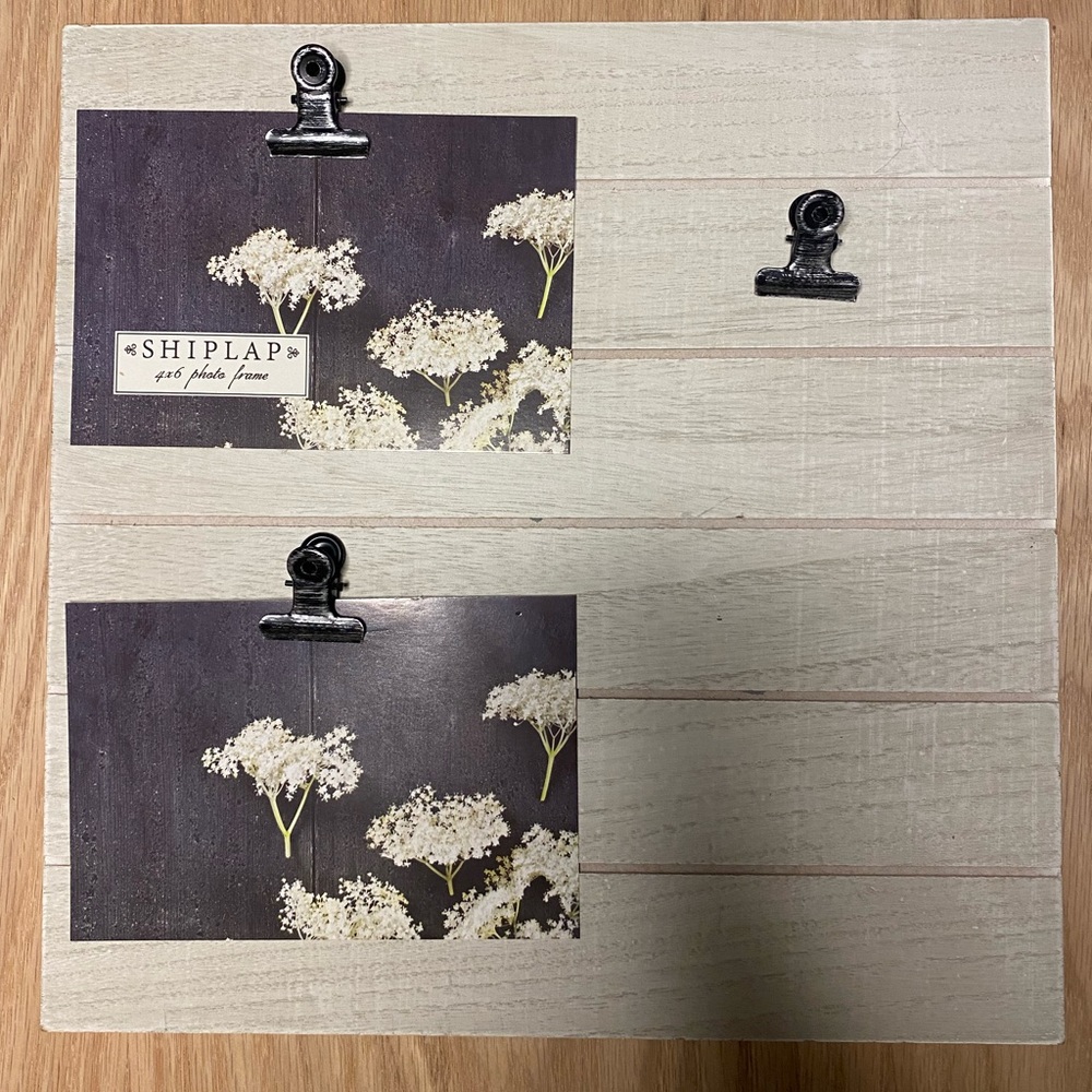 White shiplap photo holder, fits (3) 4x6 photos